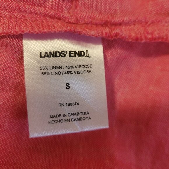 Lands End Pink Linen blend Tunic Top Split Neck 3/4 Sleeve S Beachcore Granny - Picture 3 of 6